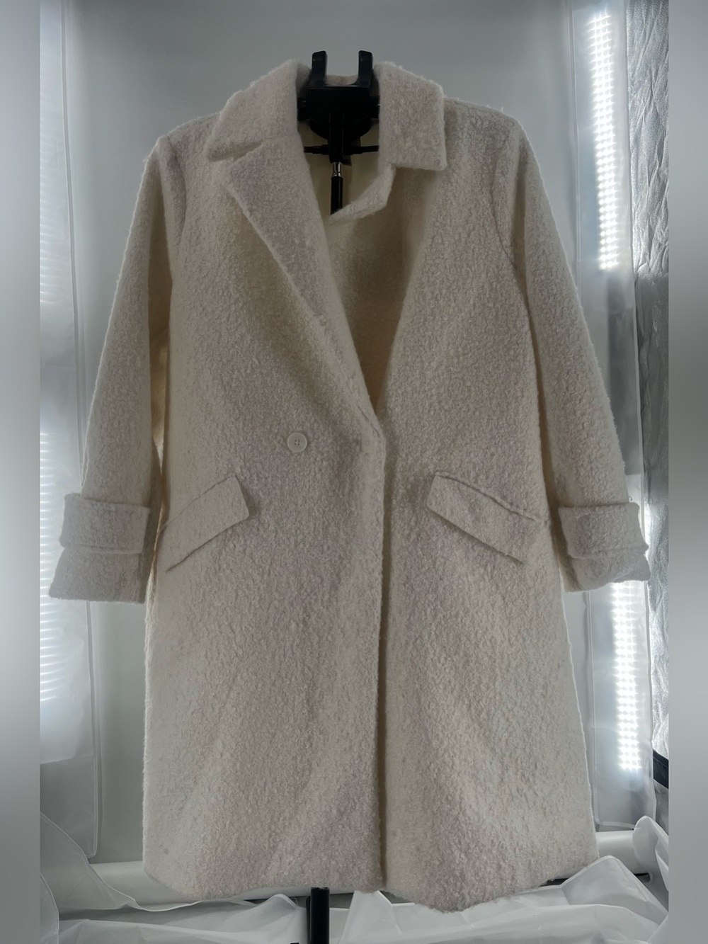 Nine West Cream Bouclé Single-Button Pea Coat